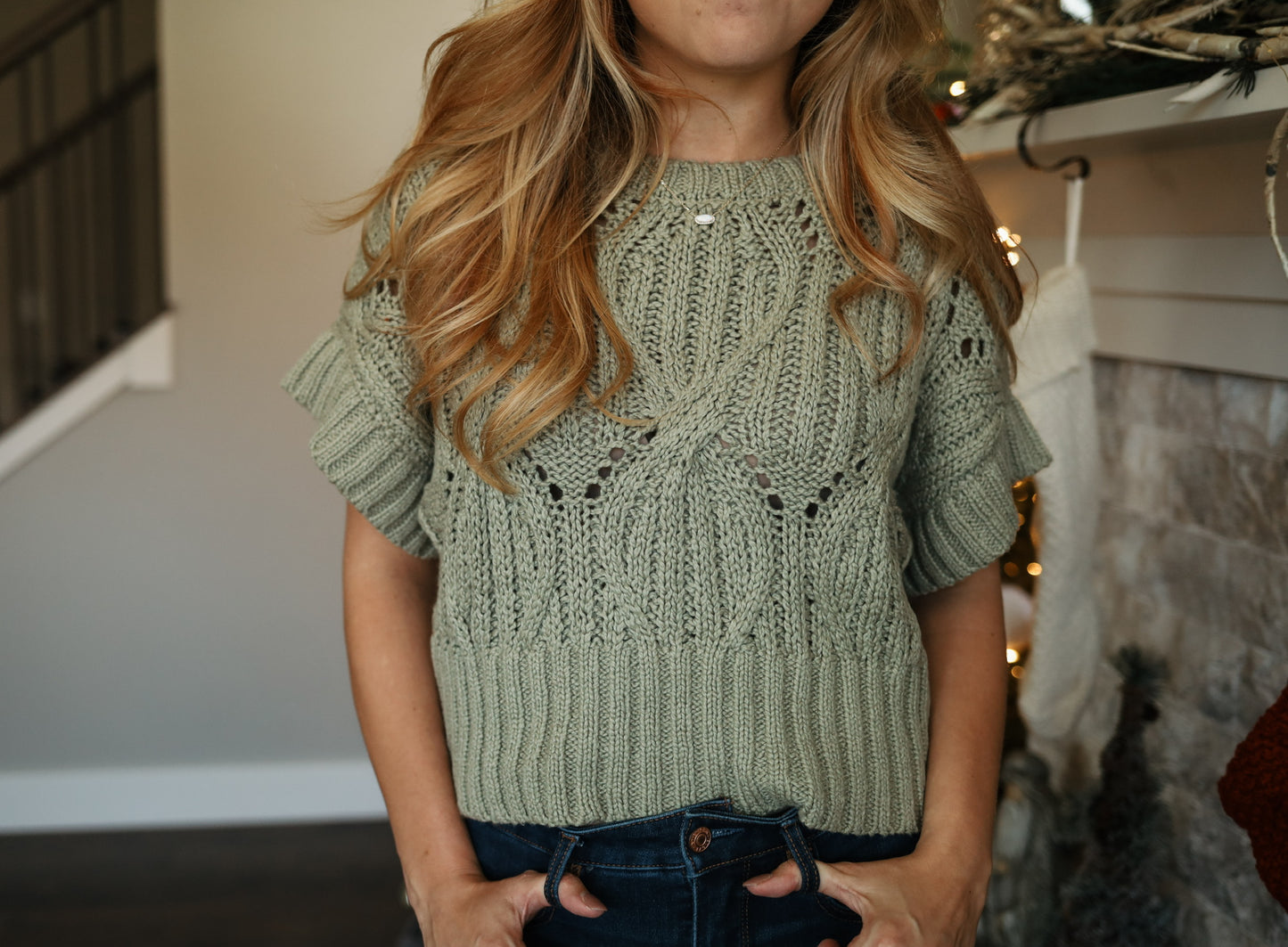 Knit Sweater Crochet Round Neck Short Sleeve Top