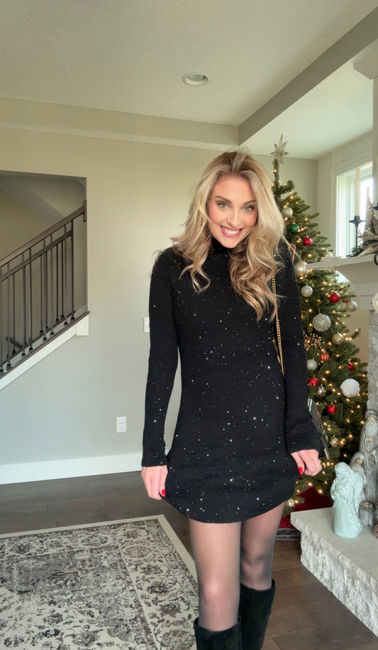 Sequin Black Sweater Dress