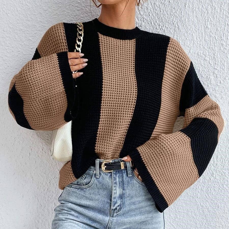 Waffle Striped Sweater